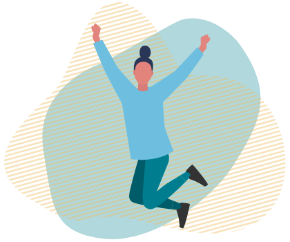 Illustrated graphic of a woman jumping with excitement